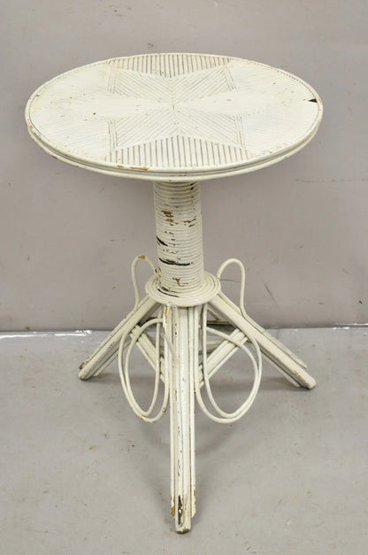 Antique Victorian Arts & Crafts Bentwood Wicker Rattan White Accent Side Table