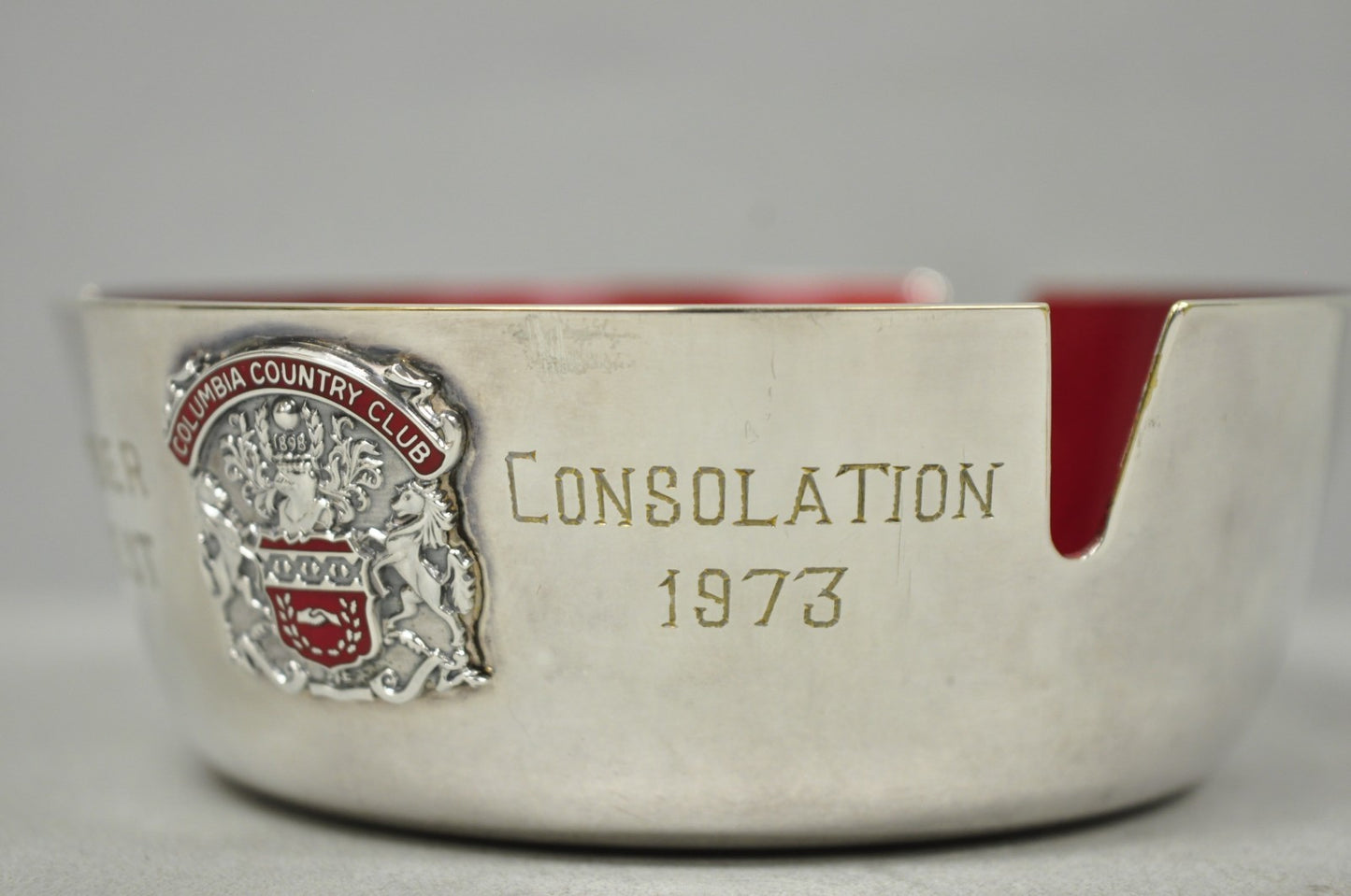 Vintage Reed & Barton 22 Silver Plated Red Enamel Columbia Country Club Ashtray