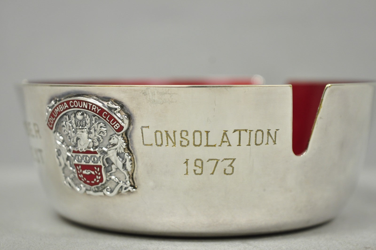 Vintage Reed & Barton 22 Silver Plated Red Enamel Columbia Country Club Ashtray