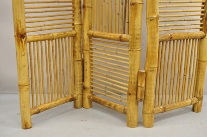 Vintage Boho Chic Bamboo Wood 3 Section Tiki Rattan Room Divider Screen