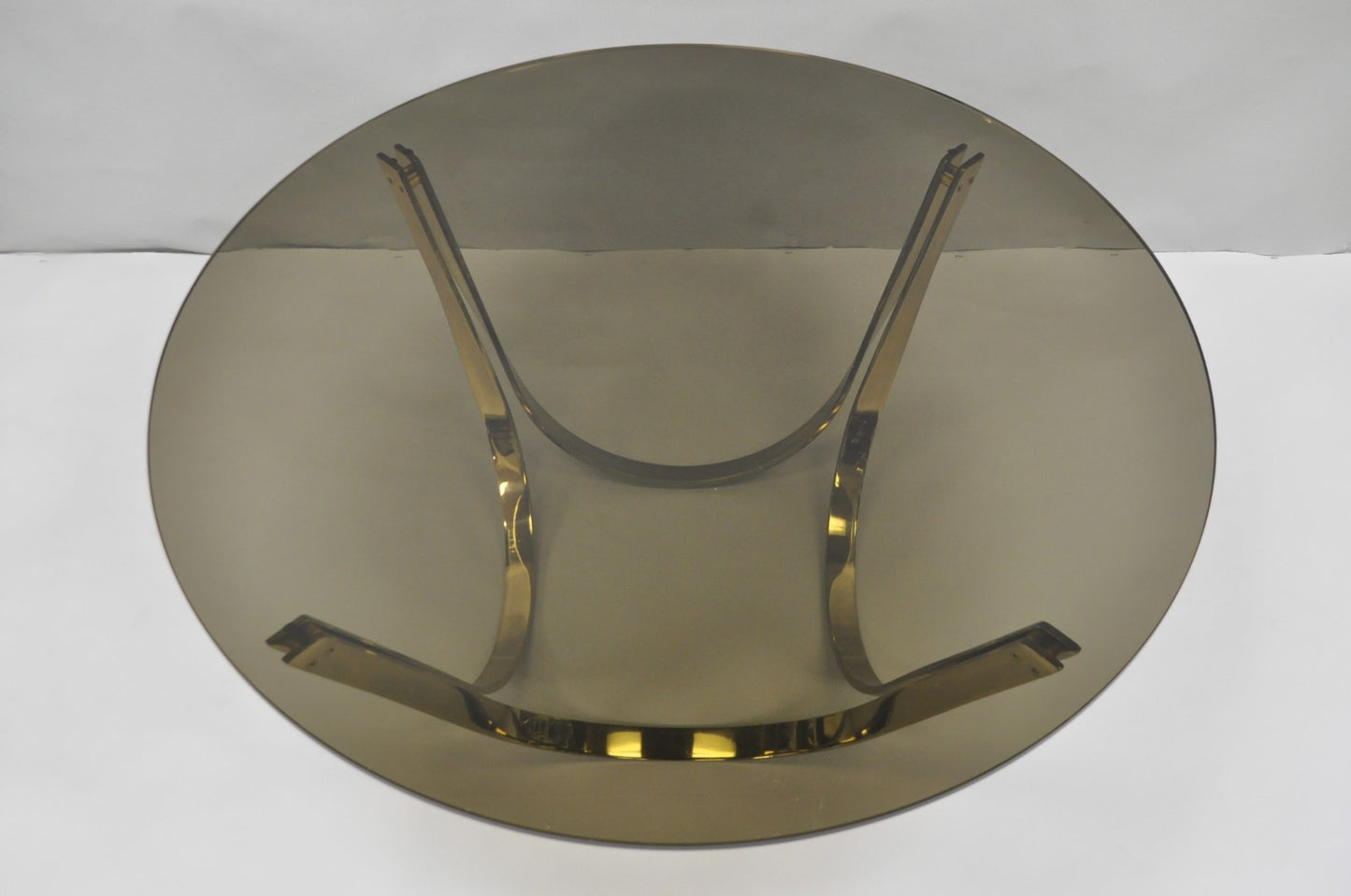 Tri-Mark Mid Century Modern Brass Plated Steel Smoked Glass Arch Coffee Table