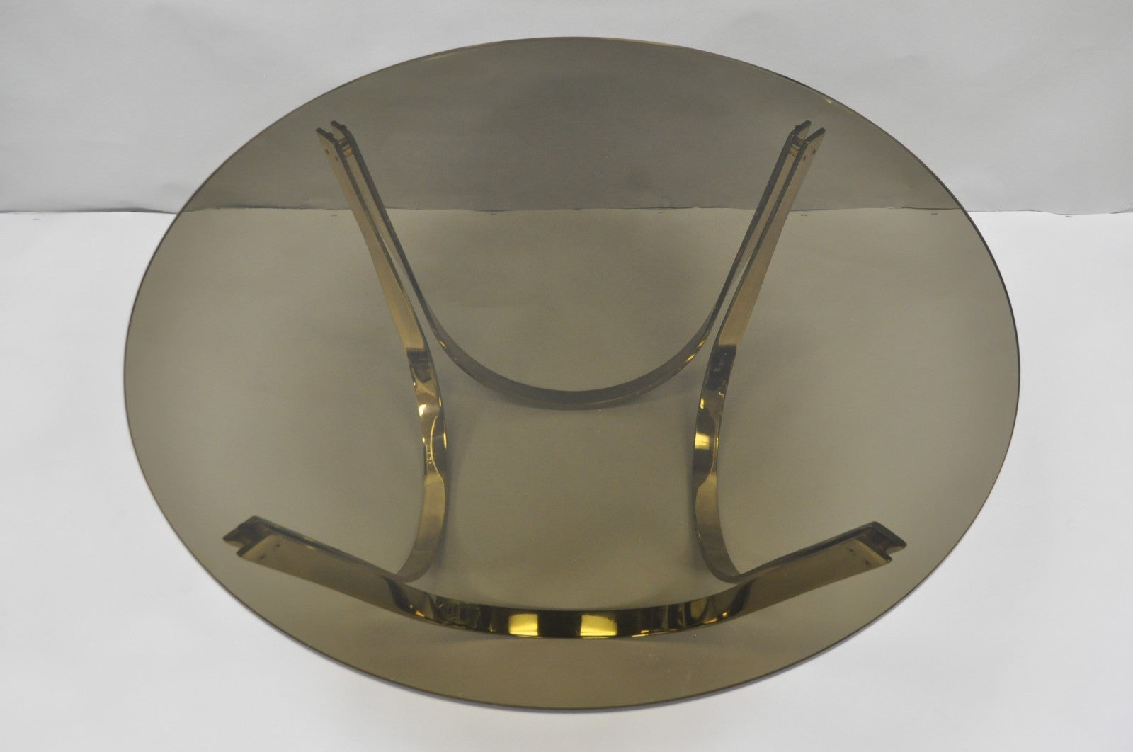 Tri-Mark Mid Century Modern Brass Plated Steel Smoked Glass Arch Coffee Table