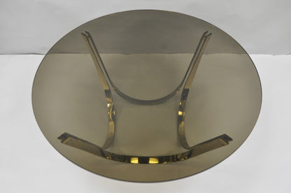 Tri-Mark Mid Century Modern Brass Plated Steel Smoked Glass Arch Coffee Table