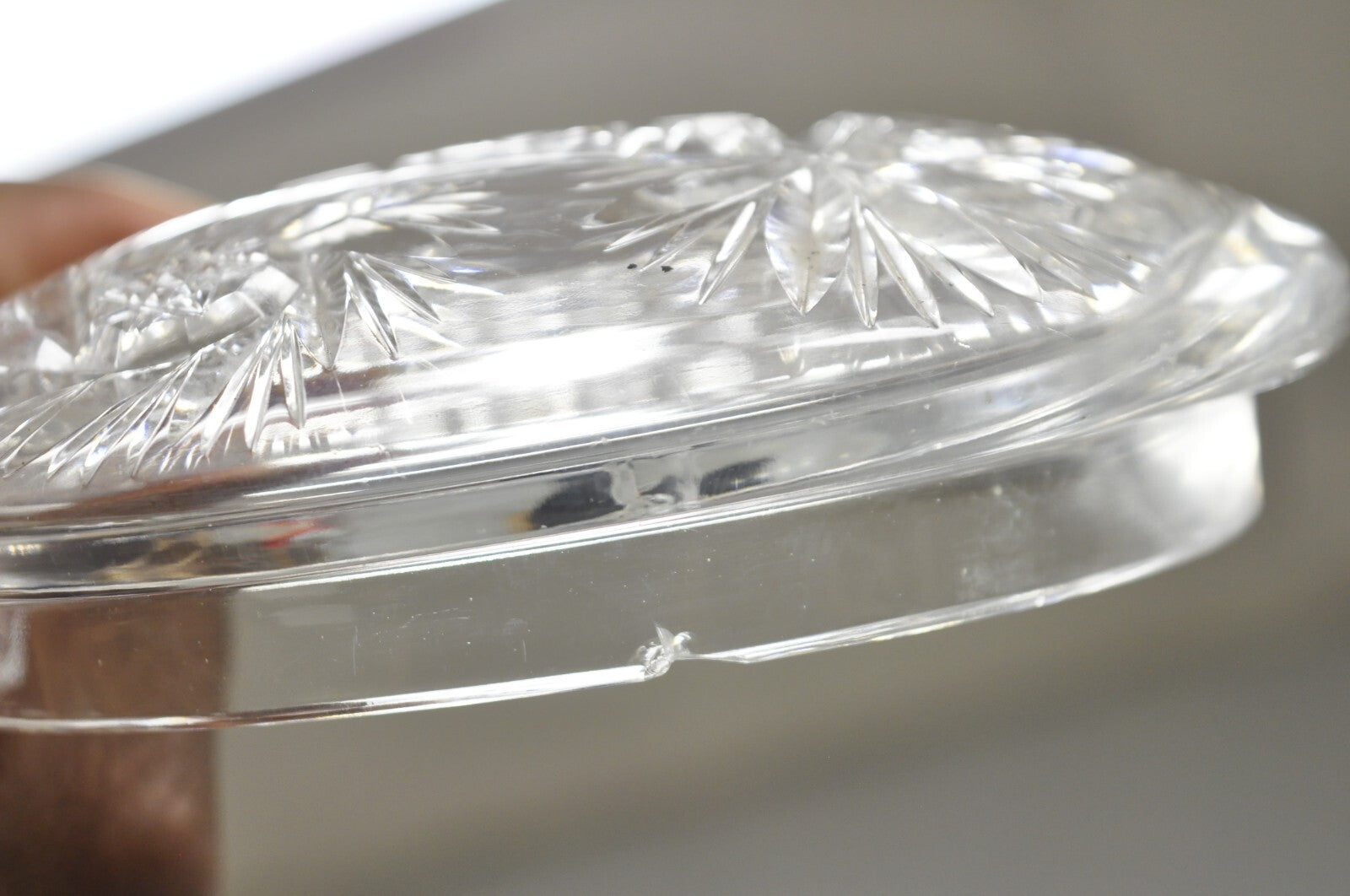 Vintage Art Deco Bohemian Cut Crystal Glass Czech Ladies Vanity Powder Jar