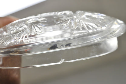 Vintage Art Deco Bohemian Cut Crystal Glass Czech Ladies Vanity Powder Jar