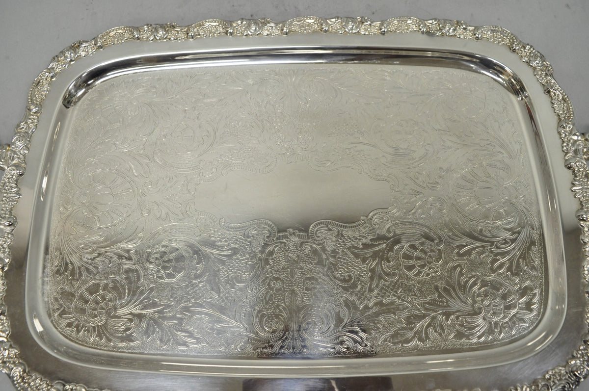 Vintage Oneida Victorian Silver Plated Etched Butlers Serving Platter Bar Tray