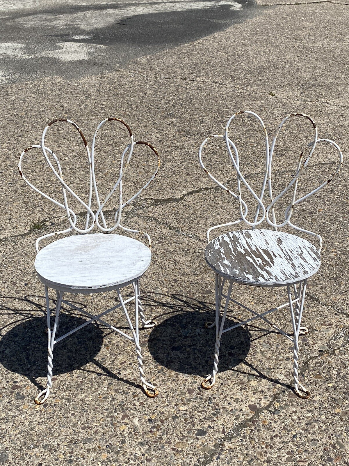 Antique French Bistro Twisted Wrought Iron Ice Cream Parlor Chairs -  a Pair