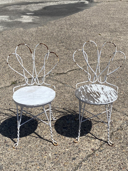 Antique French Bistro Twisted Wrought Iron Ice Cream Parlor Chairs -  a Pair