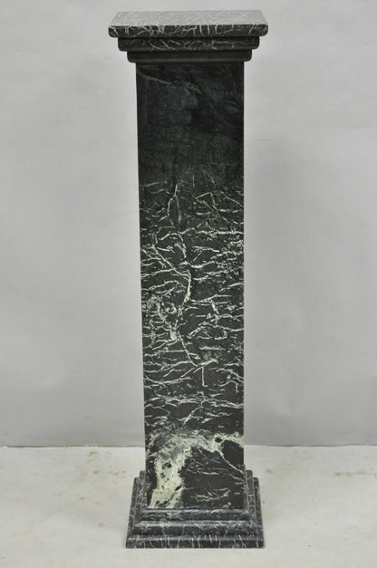 Vintage Italian Classical Style Dark Green Marble Square Column Pedestal Stand