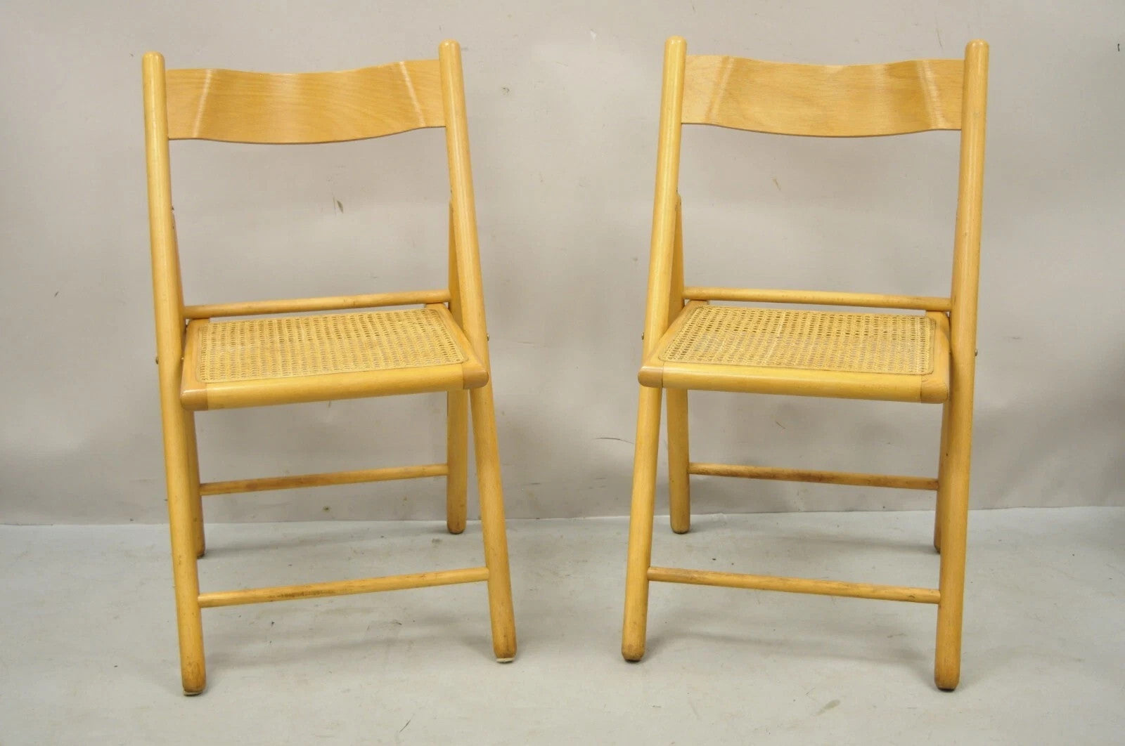 Vintage Habitat England Mid Century Modern Bentwood & Cane Folding Chairs - Pair