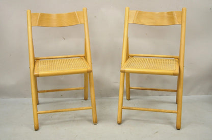Vintage Habitat England Mid Century Modern Bentwood & Cane Folding Chairs - Pair
