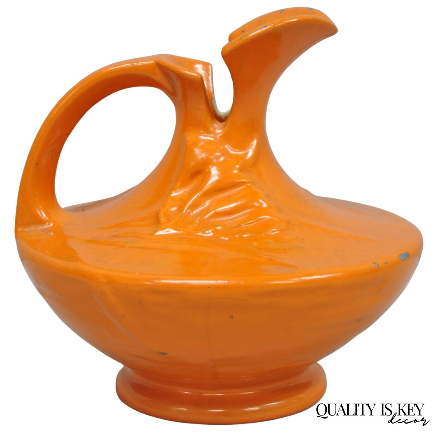 Antique 1940s Roseville Pottery USA Pitcher Ewer Freesia Botanical Orange Vase