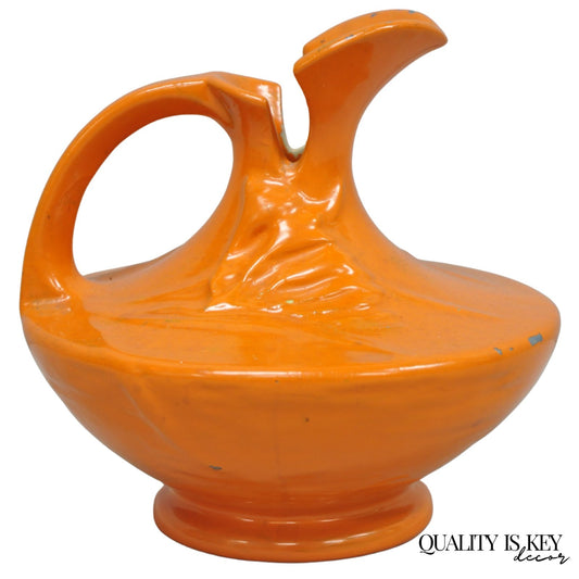 Antique 1940s Roseville Pottery USA Pitcher Ewer Freesia Botanical Orange Vase