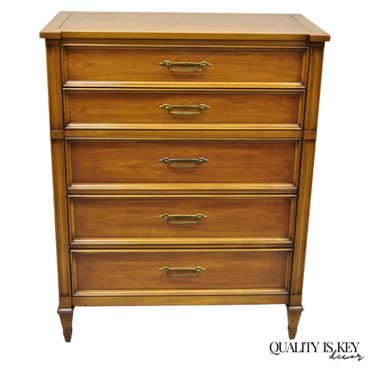 Vintage Hollywood Regency Cherry Wood 5 Drawer Tall Chest Dresser by White Furn