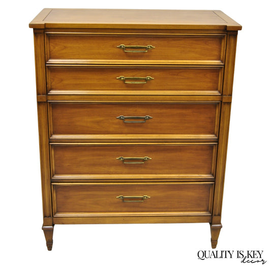 Vintage Hollywood Regency Cherry Wood 5 Drawer Tall Chest Dresser by White Furn