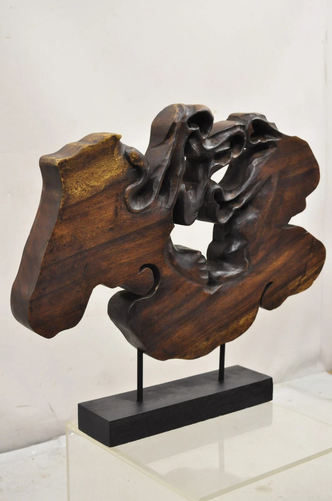 Modern Organic Abstract Carved Teak Wood Large Modernist Table Art Sculpture
