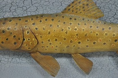 Vintage Folk Art Painted Wood "Brown Trout with Fly" Shadowbox Faux Taxidermy