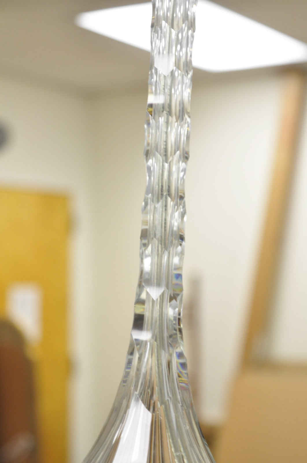 Antique Art Deco Diamond Cut Glass Column Small Petite Boudoir Table Lamps Pair