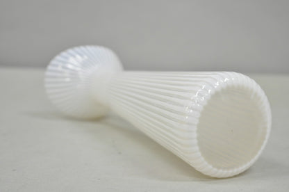 Vintage Uno Westerberg Spectra Pukeberg White Opalescent Glass Ribbed Vase
