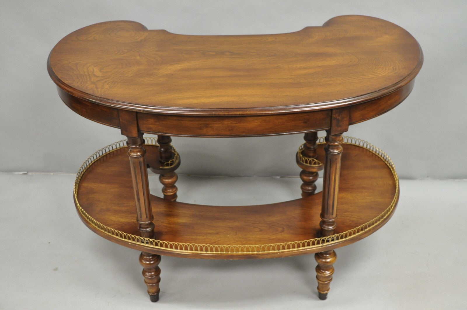 Vintage French Regency Cherry Wood "Kidney Bean" Desk Console Table w/ Drawer