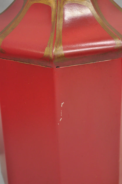 Vintage Chinoiserie Red Tole Metal Tea Canister Table Lamp by Vaughan Design Ltd