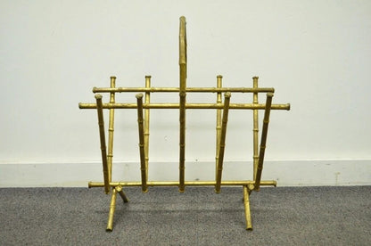 Vintage Italian Hollywood Regency Gold Gilt Metal Faux Bamboo Magazine Rack