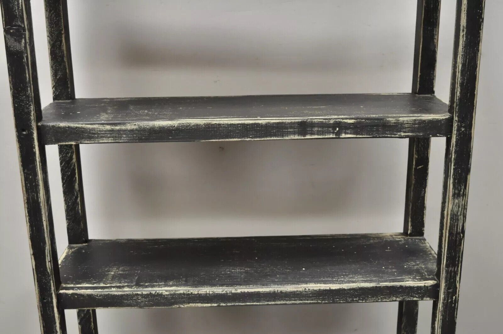 French Country Provincial Black & White Distress Painted Bookcase Display Stand