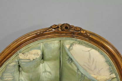 Antique French Louis XV Style Carved Walnut Double Hump Back Settee Loveseat