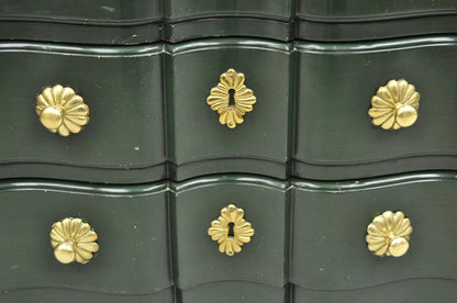 Vintage French Country Provincial Green Lacquer 3 Drawer Nightstand by Roundtree