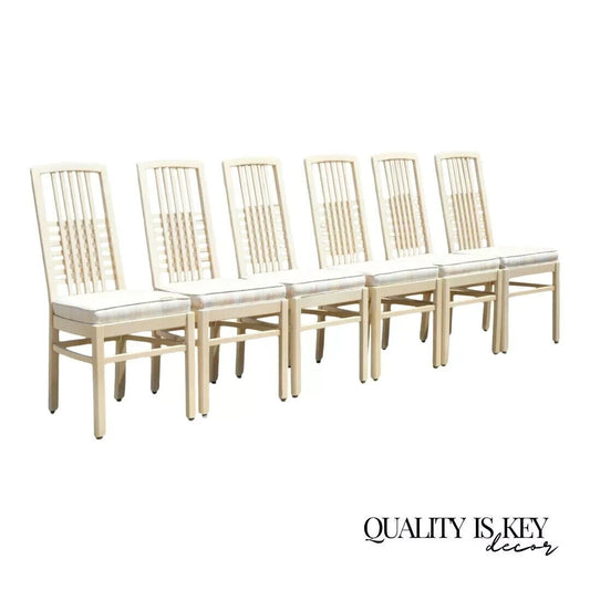 Vintage Postmodern Cream Lacquered Cross Slat Back Dining Side Chairs - Set of 6