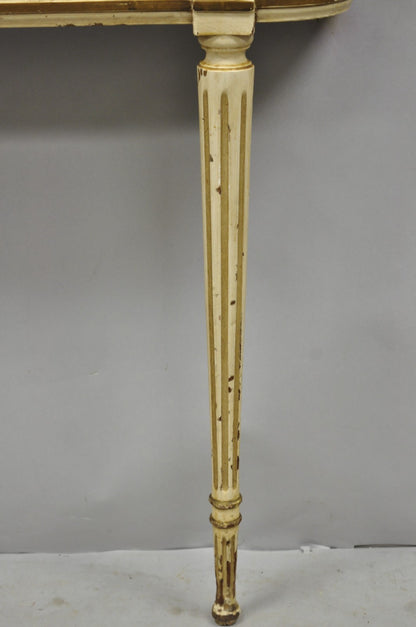 Vintage French Provincial Louis XVI Distress Cream Painted Wall Console Table