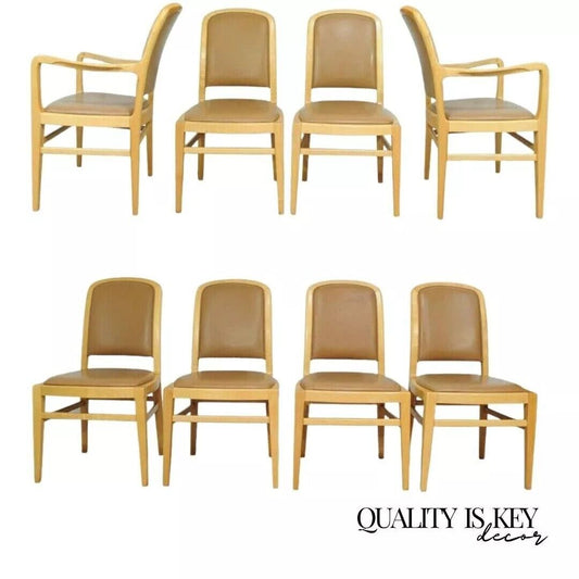 Jack Lenor Larsen Mid-Century Modern Maple and Leather Dining Chairs - Set of 8