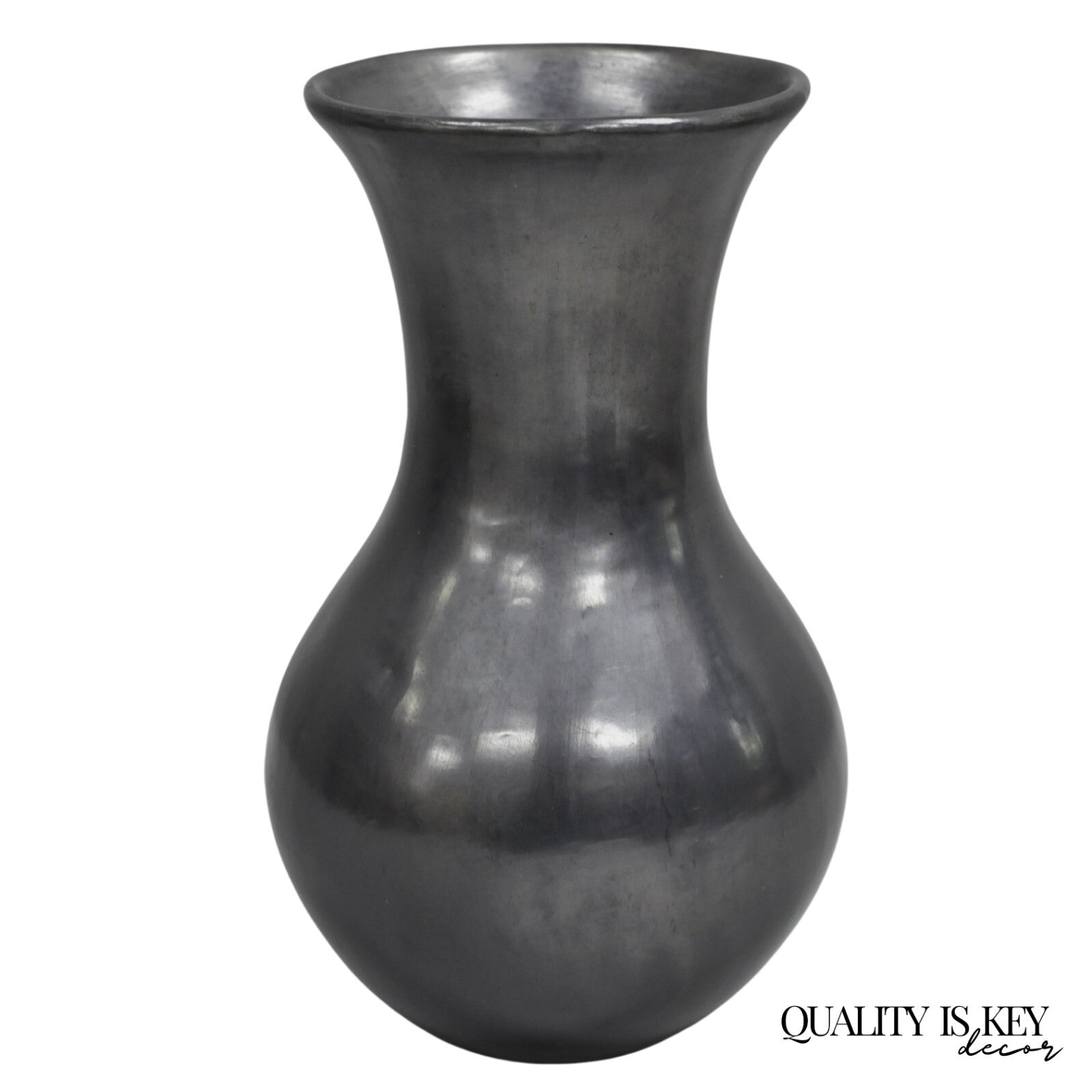 Dona Rosa Barro Negro Black Pottery 9" Bulbous Flower Vase Mid Century Modern