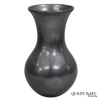 Dona Rosa Barro Negro Black Pottery 9" Bulbous Flower Vase Mid Century Modern