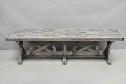 Primitive Rustic 72" Long Wooden Distressed Gray Wash Criss Cross Trestle Bench