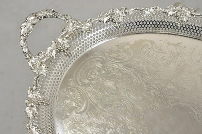 Antique Barker Ellis Victorian Silver Plated Grapevine Repousse Bar Serving Tray