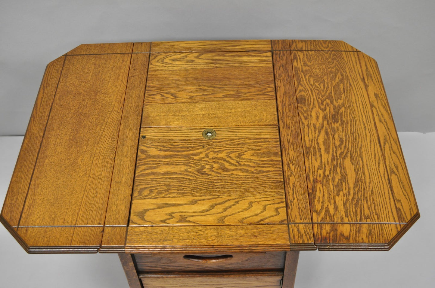 Antique Arts & Crafts Oak Wood Rolling Bar Cart Liquor Cabinet by Lammert's