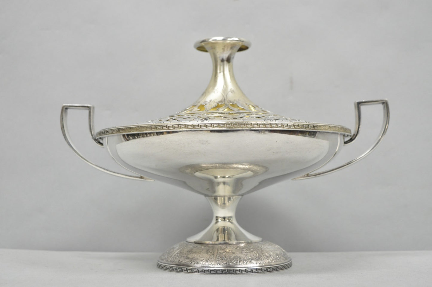 Vintage Victorian Silver Plated Flower Frog Flower Arranger Vase w Pedestal Base