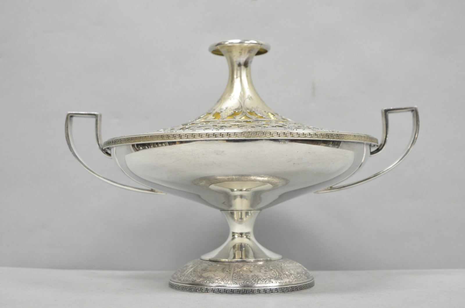 Vintage Victorian Silver Plated Flower Frog Flower Arranger Vase w Pedestal Base