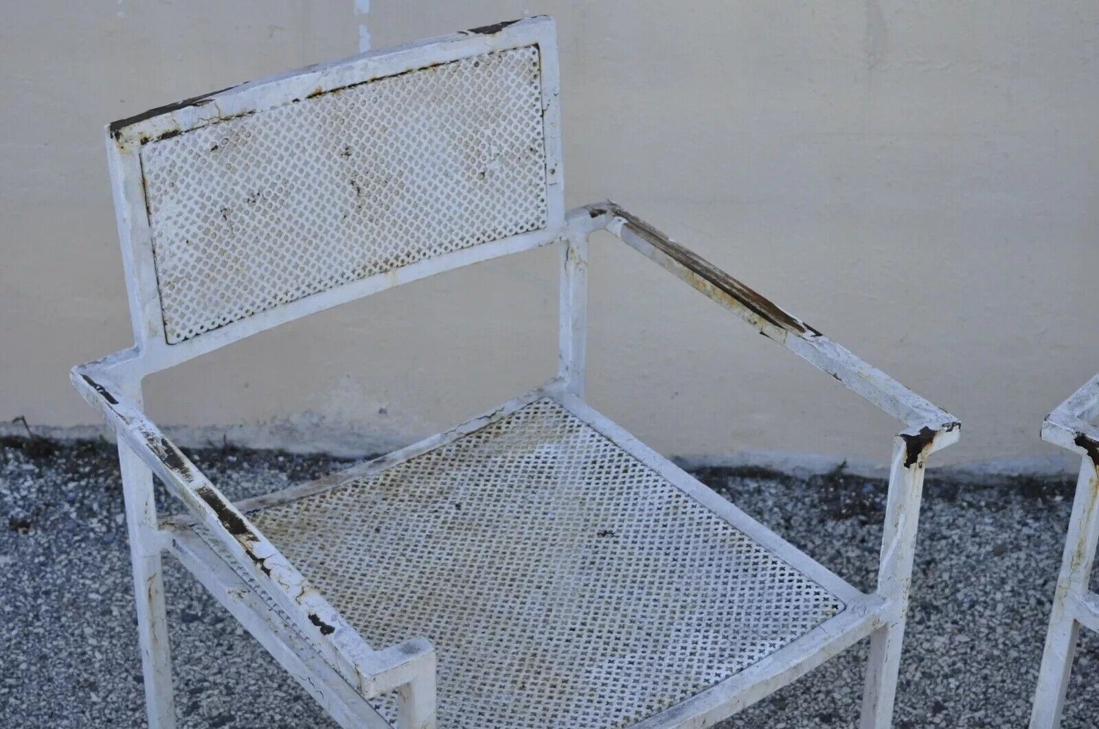 Vintage Burgess England Mid Century Modern Iron Metal Patio Chair Set - 5 Pc Set