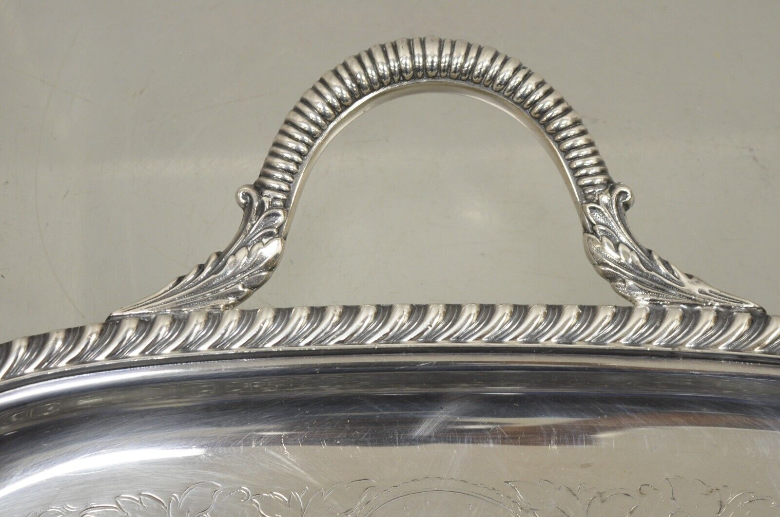 Vintage Victorian EPC Silver Plated Etched Twin Handle Serving Platter Tray