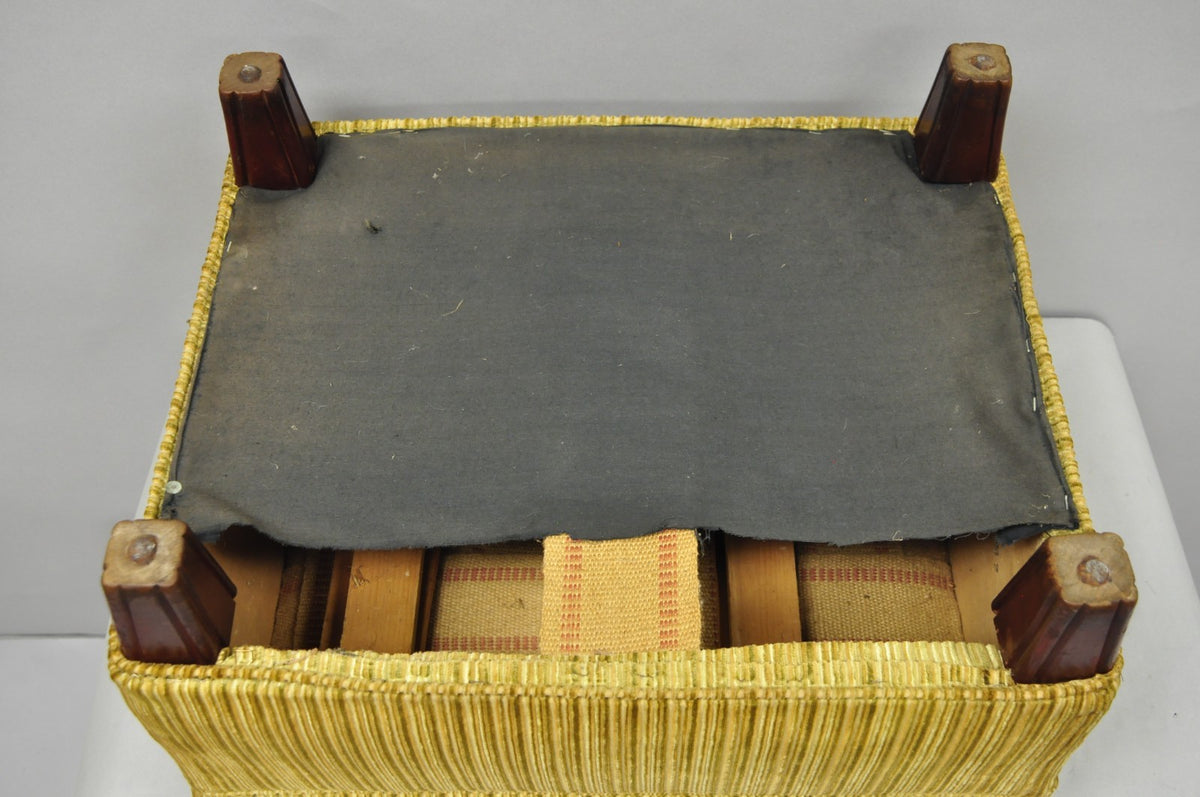 Vintage Traditional Mahogany Leg Green Upholstered Footstool Ottoman