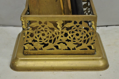 Antique English Federal Brass Urn Finial Fireplace Tool Set with Stand