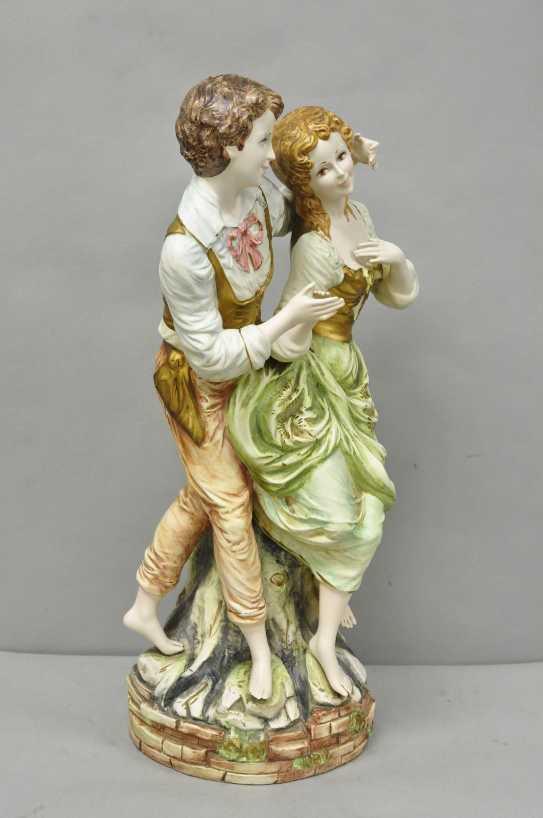 Vintage 1964 Azzolin Brothers Ceramic Boy & Girl Large Courting Statue Figurine