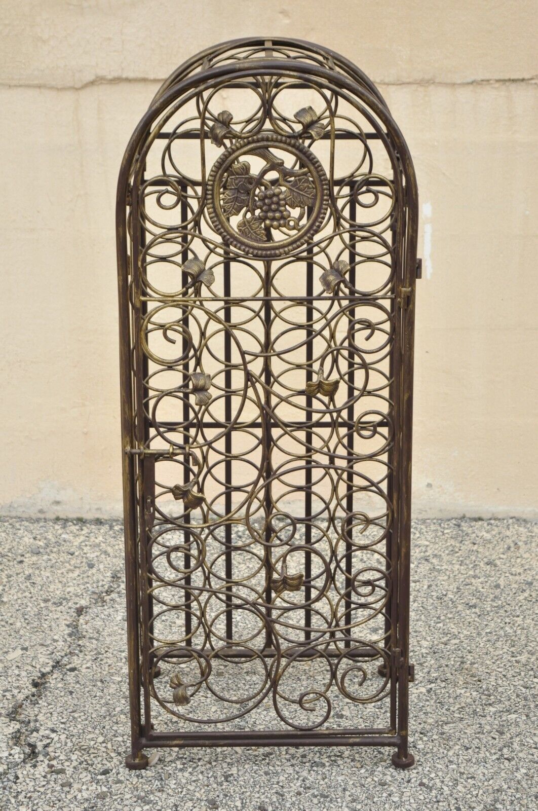 Wrought Iron 37 Wine Bottle Slot Holder Stand with Door Victorian Style