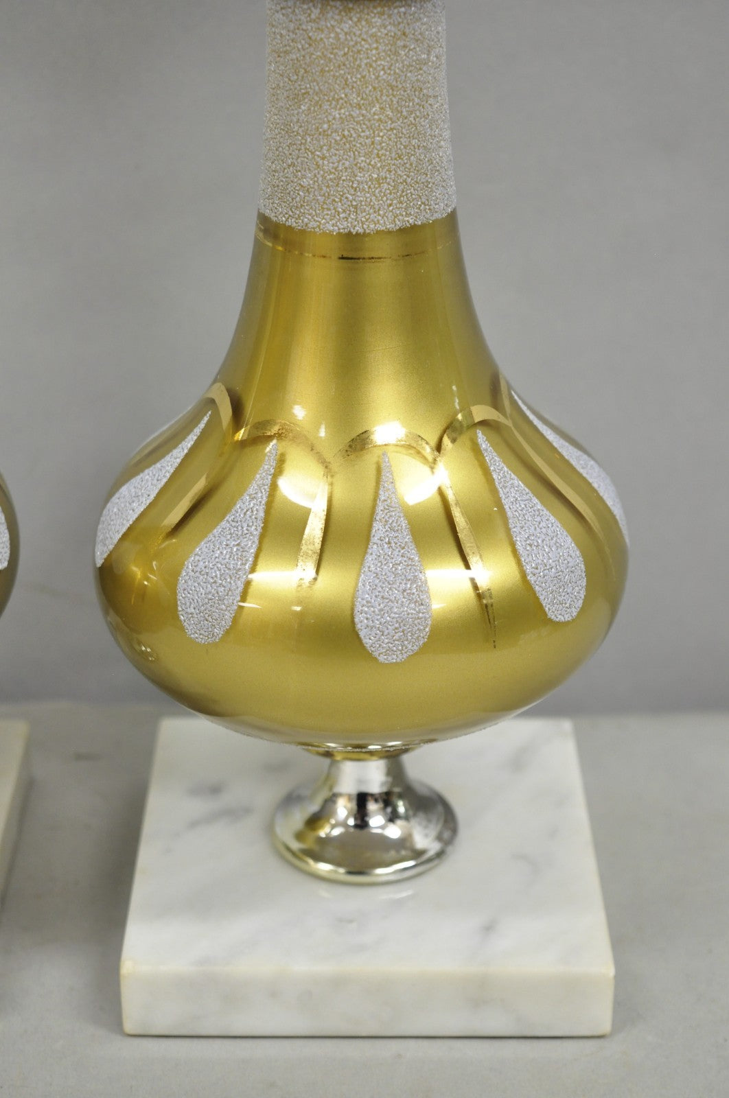 Vintage Mid Century Modern Gold Teardrop Diamond Vanity Table Lamps - a Pair