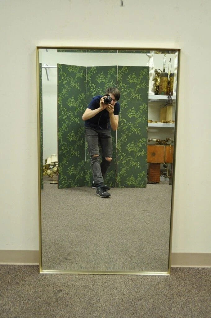 Vintage Mid Century Modern Paul McCobb Style Brass Tone Beveled Glass Mirror