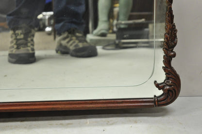 Vintage Chinese Chippendale Carved Mahogany Pagoda Frame Large Wall Mirror