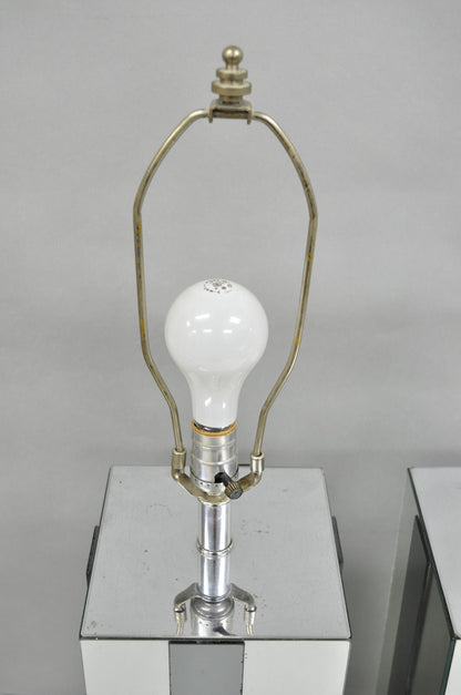 Vintage Mid Century Modern Mirror Skyscraper Cubist Table Lamps - a Pair
