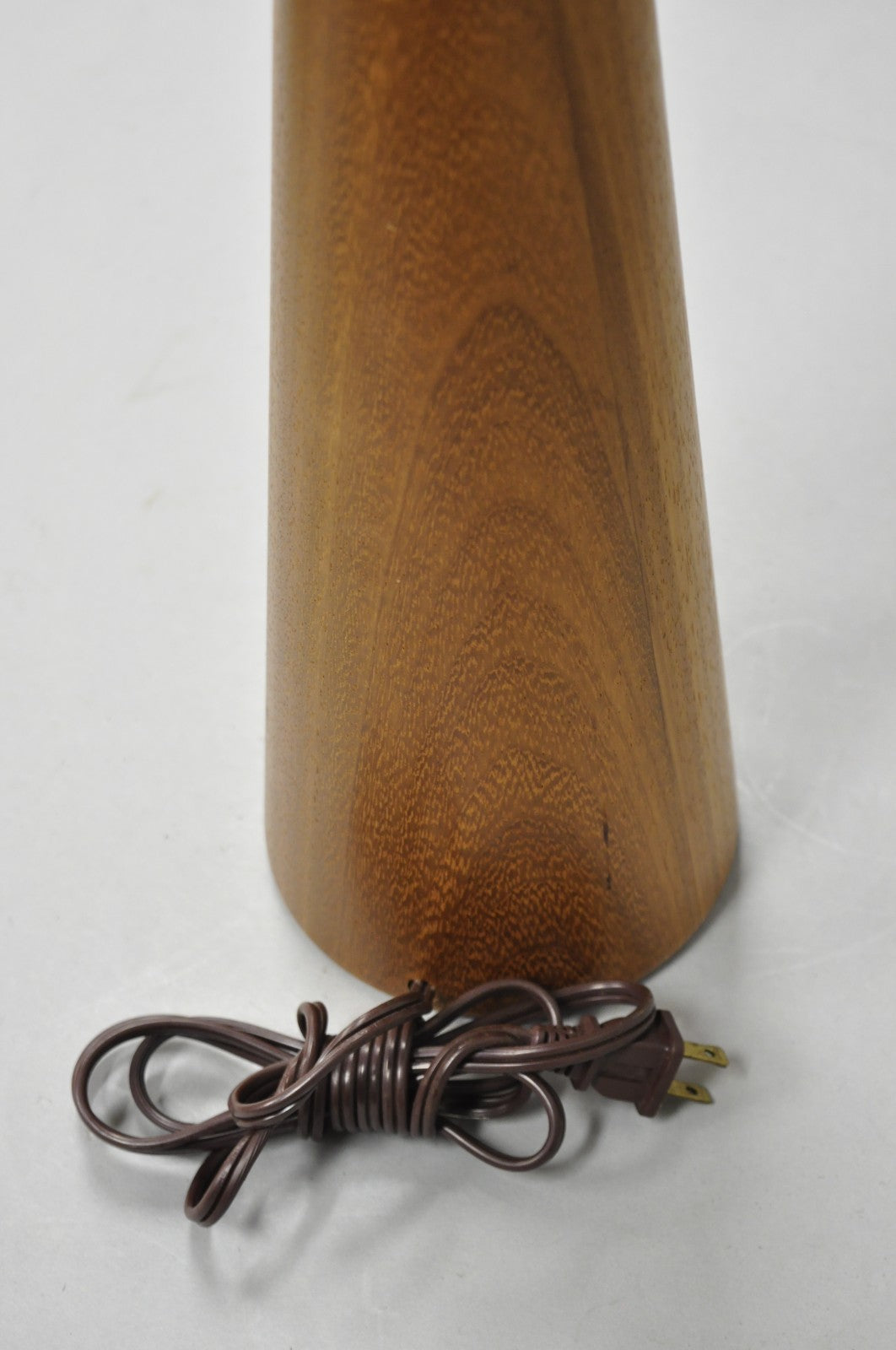 Vintage Mid Century Danish Modern Teak Wood Cone Pyramid Modernist Table Lamp